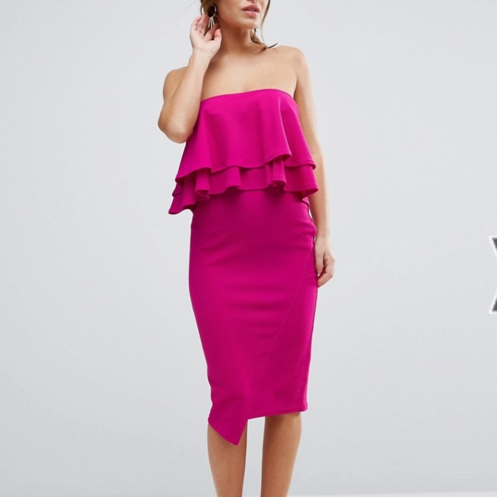 ASOS Double Ruffle Bandeau Pencil Dress in Texture